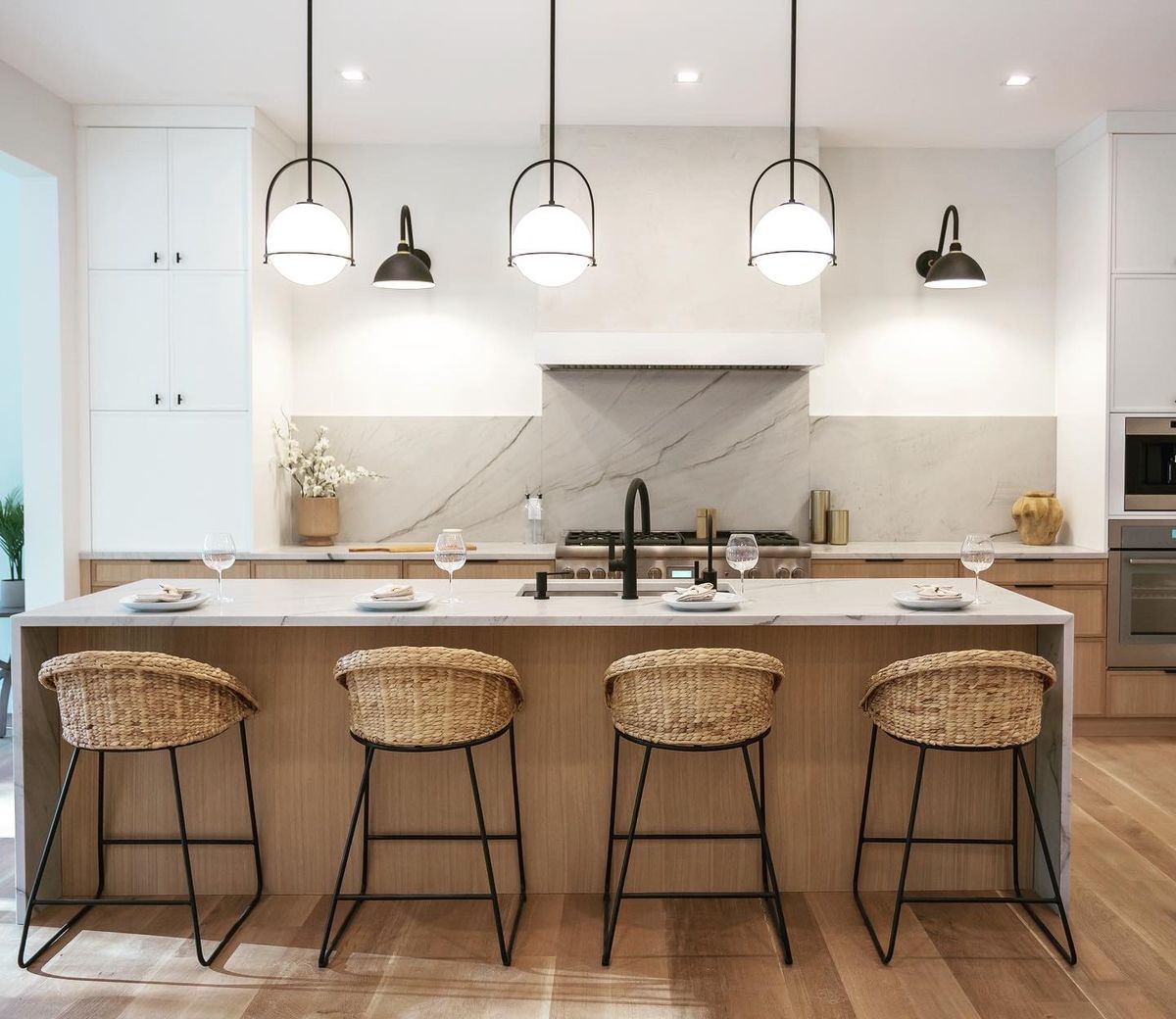 Natural stone countertop with dramatic veining pattern