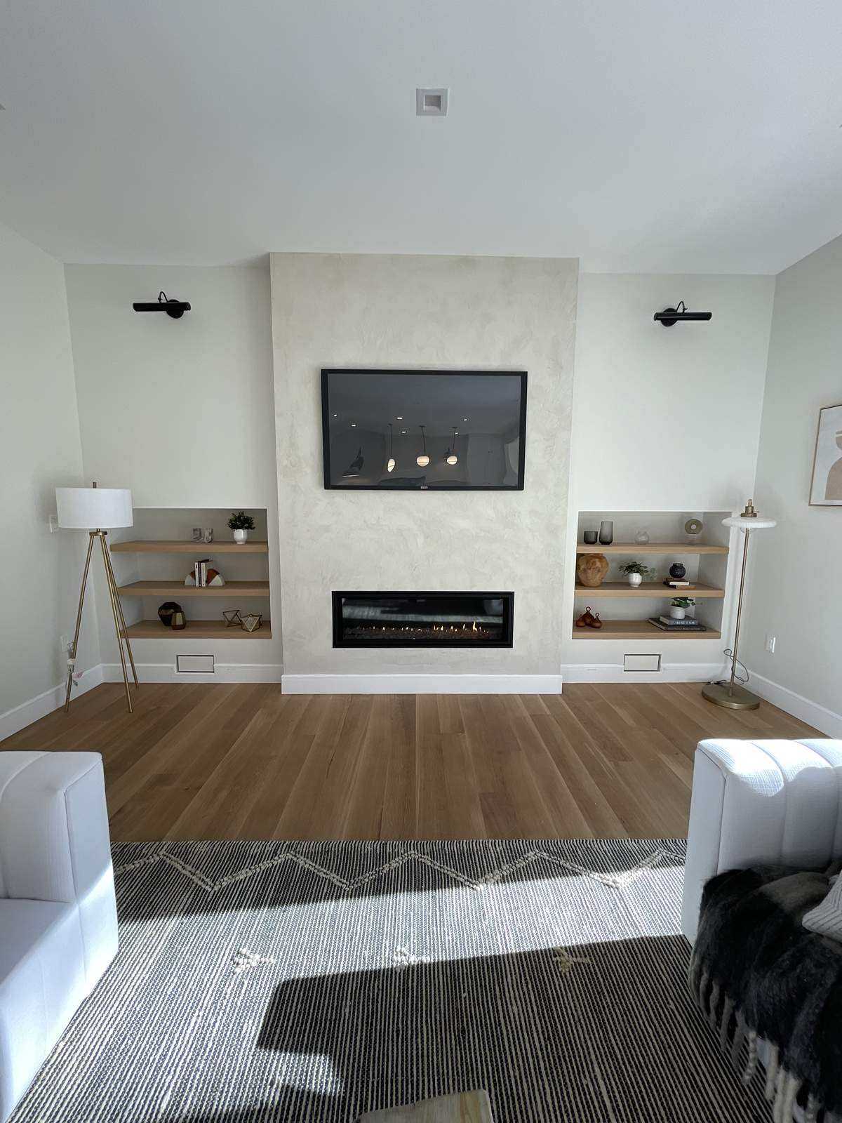 Built-in wardrobe with custom shelving, drawers, and hanging storage