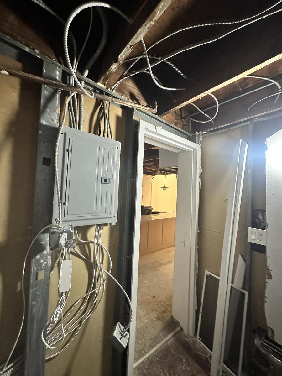 Copper wiring and junction box during electrical rough-in